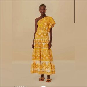 Farm Rio Yellow Ainika Tapestry One Shoulder Maxi Dress